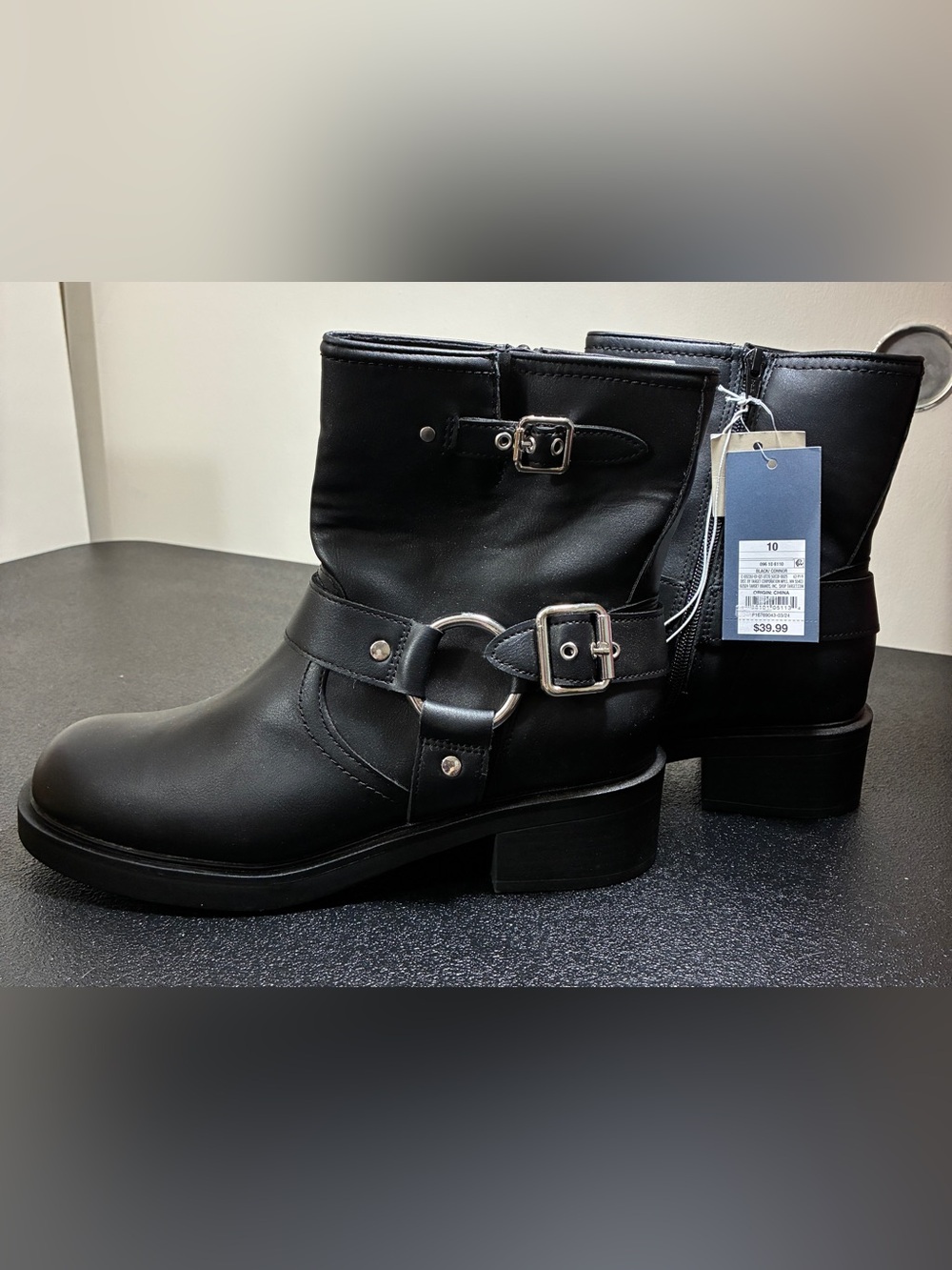 Universal Thread Black Faux-Leather Buckle Ankle Boots